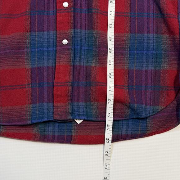 Vintage Pendleton Shirt Womens Medium Red Blue Plaid Wool Western Snap Front 70s - Picture 12 of 15